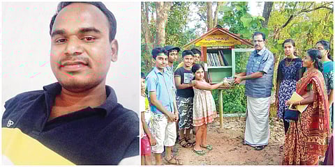 Shankar Reddy Patlolla (L) and Visesh with book lovers. (Photo| Special Arrangement)