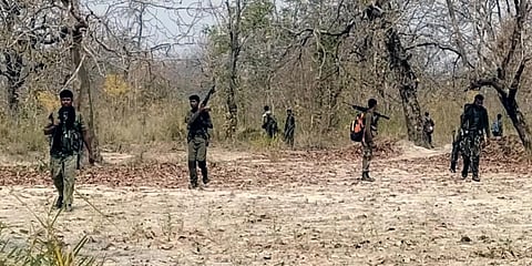 Security personnel at the site of Naxal attack at Sukma-Bijapur border. (Photo| ANI)