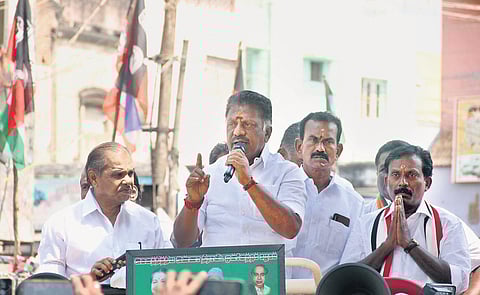 Deputy Chief Minister O Panneerselvam canvassing votes for party candidates in Periyakulam on Sunday | Express
