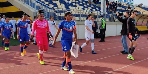 Indian women's football team lost by the faintest of margins in their first friendly in Uzbekistan (Photo | @IndianFootball)