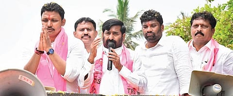 Energy Minister G Jagadish Reddy campaigns for Nomula Bhagath for the Nagarjuna Sagar bypoll in the segment on Monday.