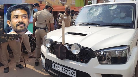 The incident took place in Bodinayakanur where AIADMK coordinator O Panneerselvam is contesting. (Photo inset- Ravindranathkumar) | Express