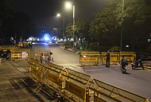 Connaught place wears a deserted look during night curfew, imposed to curb the spread of coronavirus in New Delhi on Tuesday. (Photo | Parveen Negi, EPS)