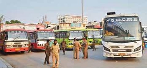 A few KSRTC buses stay off the roads as part of the strike on Tuesday | EXPRESS