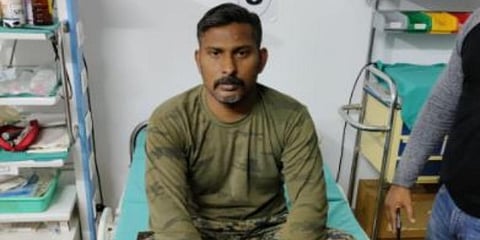 CoBRA battalion commando Rakeswar Manhas, after his release from Maoists' captivity, brought to a hospital in Bijapur for his medical examination. (Photo | EPS)