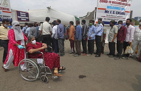 People queue up for COVID-19 vaccine in Mumbai, India, Thursday, April 8, 2021. (Photo | AP)