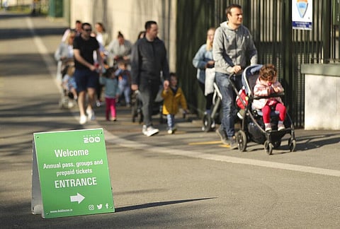 Visitors arrive at Dublin Zoo which reopened to the public as Ireland took a new step to relax its Covid lockdown, in Dublin, Ireland. (Photo | AP)