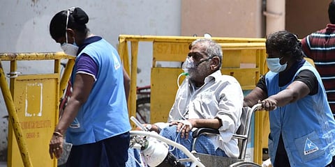 A patient suspected to have infected with COVID being taken for tests at COVID Intensive care unit. (Photo | P Jawahar, EPS)