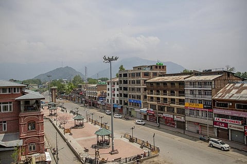 An aerial view of a deserted market during a lockdown to curb the spread of coronavirus in central Srinagar. (Photo | AP)