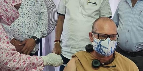 Danny Haberer taking vaccine. (Photo by special arrangement)