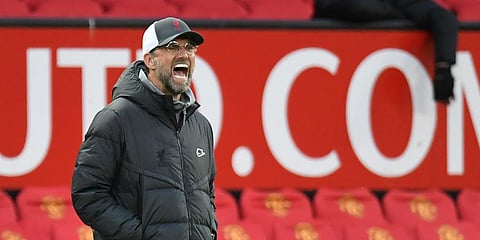 Liverpool's manager Jurgen Klopp reacts during the English Premier League soccer match between Manchester United and Liverpool, at the Old Trafford stadium in Manchester. (Photo | AP)