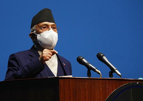 Nepal Prime Minister Khadga Prasad Oli speaks at the parliament in Kathmandu. (Photo | AP)