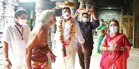 Tourism minister at Simhachalam in Visakhapatnam on Friday | EXPRESS