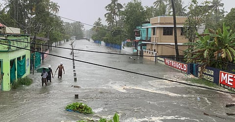 An inundated road at Chellanam in Kochi following heavy rain. (Photo| Albin Mathew, EPS)