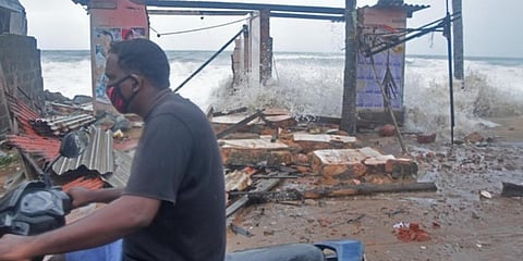 A house demolished during sea erosion at Poothura near Chirayinkeezhu triggered by Cyclone Tauktae in Thiruvananthapuram. (Photo| BP Deepu, EPS)