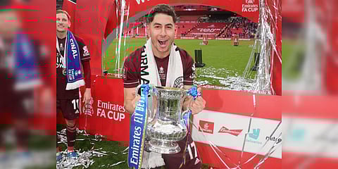 Leicester City midfielder Ayoze Perez celebrates the team's maiden FA Cup win. (Photo| Twitter/ @AyozePG)