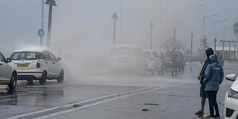 Heavy rains and gusts at the Gateway of India, due to Cyclone Tauktae, in Mumbai. (Photo| ANI)