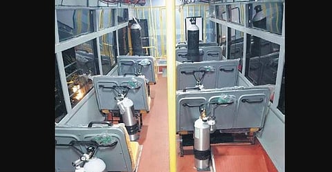 Deputy CM and Transport Minister Laxman Savadi launched the first free OxyBus in Bengaluru on Sunday, to address the severe shortage