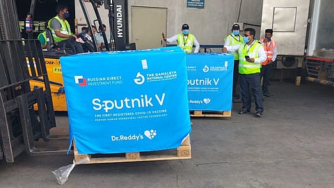 Sputnik V vaccines arrive in Hyderabad. (Photo | Sputnik V Official Twitter)