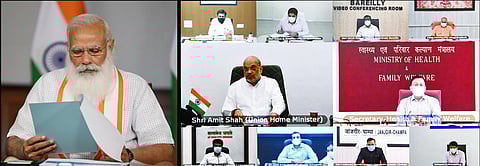 : Prime Minister Narendra Modi interacts with District officials of 10 states on the COVID-19 situation through video conferencing, in New Delhi. (Photo | ANI)