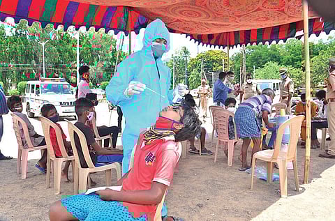 COVID tests being conducted on rescued street children under Operation Muskaan Covid-19 phase 7 in Vijayawada on Wednesday | Express