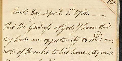 A digitized copy of a page from a handwritten 18th century diary by the Rev. Ebenezer Storer, during a period of smallpox, in Boston. (Photo | AP)