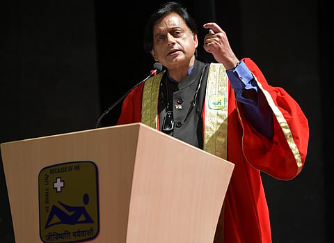 Shashi Tharoor seen addressing a new batch of medical students who graduated from St. John's Medical School in Bengaluru in this file photo. (Photo | Meghana Sastry, EPS)