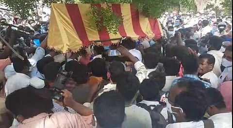 A crowd gathers at the medicine distribution point in Krishnapatnam (Photo | Special arrangement)