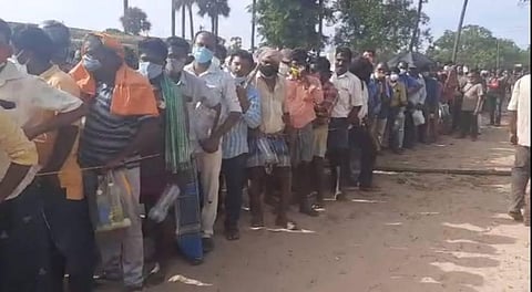 From tens to hundreds and now thousands, people are flocking to Krishnapatnam village, even violating COVID-19 protocols, to take the medicine. (Photo | EPS)