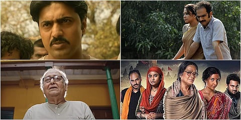 (Clockwise from top right) Stills from Binisutoy, Dharmajuddha, Abhijaan and Golondaaj. (Photo| IMDb)