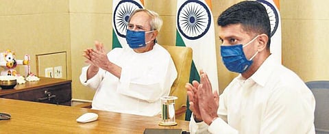 CM Naveen Patnaik along with 5T Secretary VK Pandian (Photo | EPS)