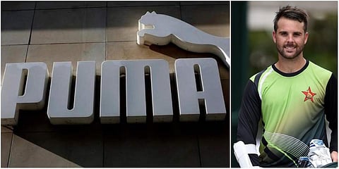 Logo of Puma (L) and Zimbabwe cricketer Ryan Burl. (File photo| Reuters and AFP)