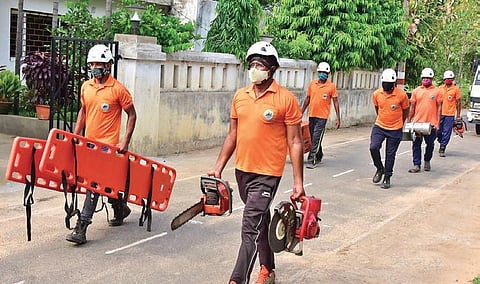 ODRAF personnel at 6th Battalion OSAP in Cuttack on Sunday. (Photo| EPS)