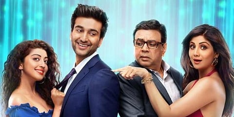 Paresh Rawal and Shilpa Shetty with Meezaan and Pranita Subhash in the first poster of Hungama 2. (Photo | Twitter)