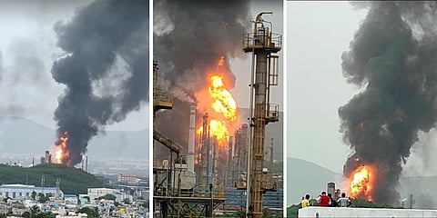 A huge column of smoke billowing out from the plant (Photo | Special arrangement)