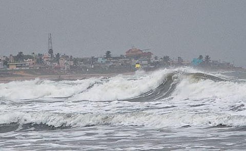 High tides at Bheemili Beach in Visakhapatnam on Tuesday I G Satyanarayana