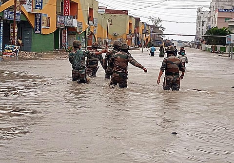 Stranded civilians being evacuated from various areas by Indian Army jawans following high tides and strong wides ahead of cyclone Yaas at Digha, in East Medinipur on Wednesday. (Photo | ANI)