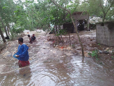 Sea surge enters a village in Balasore district during landfall. (Photo | Express)