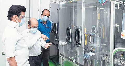CM MK Stalin at the Vaccine Complex of HLL Biotech in Chengalpattu district