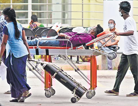 A patient being taken for tests at KMC in Chennai on Tuesday | P jawahar