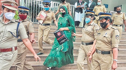 File photo of Saritha Nair coming out of the Kozhikode Judicial Magistrate Court on Tuesday | Express