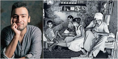 Photographer Taha Ahmed (L) and Noop Kaur sorts out her Partition family albums, documents and letters alongside her grandchildren and her husband Rashpal Singh. (Photo| EPS)