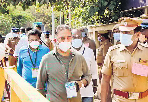 MNM president Kamal Haasan at GCT counting centre in Coimbatore | Express