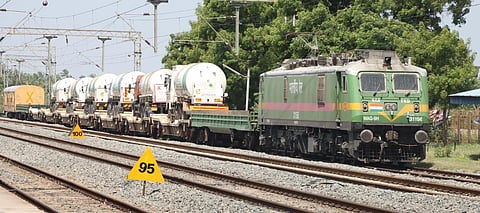 Oxygen Express arrives near Coimbatore. (Photo | U Rakesh Kumar, EPS)
