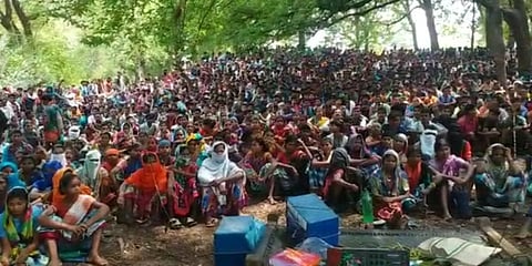 Villagers gather to protest the setting up of a CRPF camp in Silger in Chhattisgarh’s south Bastar. (Photo| EPS)