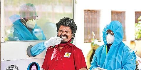 A testing counter at Mahatma Gandhi Memorial GH in Tiruchy. (Photo | MK Ashok Kumar, EPS)