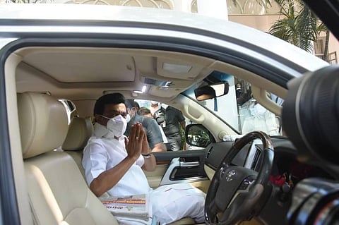 MK Stalin taking oath as the Chief Minister of Tamil Nadu at Raj Bhavan in Chennai. (Photo | Ashwin Prasath/EPS)