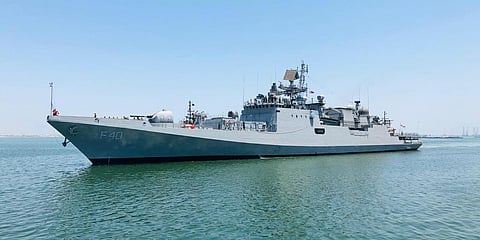 The INS Talwar has been deployed to ferry oxygen containers, cylinders and concentrators. (Photo| EPS)