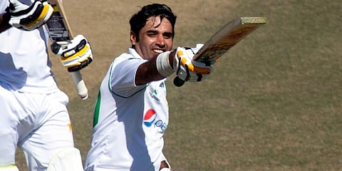 Pakistan batsman Abid Ali celebrates after scoring 200 runs during the second Test match against Zimbabwe at Harare Sports Club. (Photo | AP)