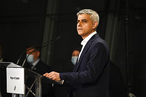 Re-elected Mayor of London Sadiq Khan holds a speech after the result declaration at City Hall, in London, Saturday. (Photo | AP)